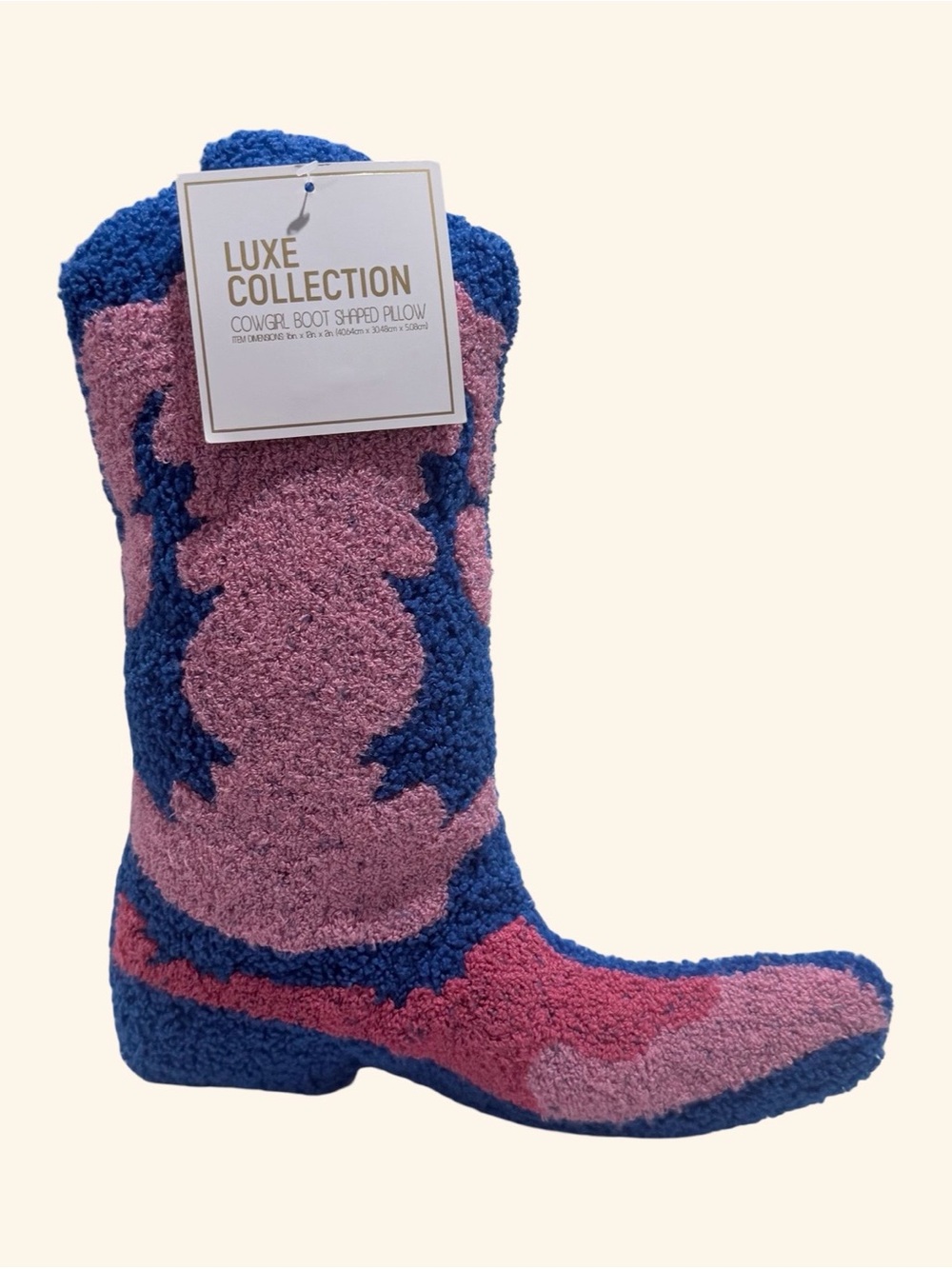 Luxe Collection Cowgirl Boot Shaped Pillow 21” Pink Blue Western NWT